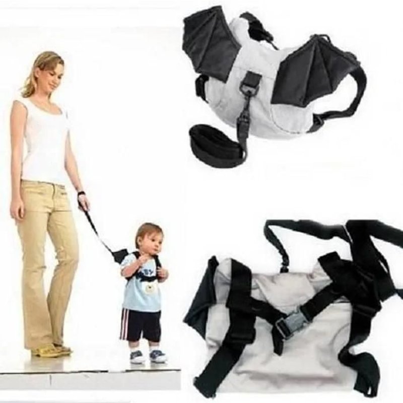 Harnais De Sécurité Laisse Enfant Bébé Ceinture Anti Perdu Pour Tout-Petits Sangle Réglable Chauve-Souris Gris