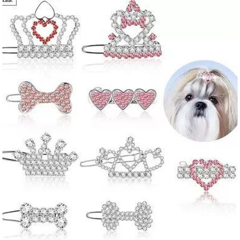 Chat Chien Pinces À Cheveux,9 Pièces Strass Accessoires De Cheveux De Chien Chiot Couronne Barrette Chien Cheveux Arc Accessoires De Toilettage Pour Fille Chat Chien