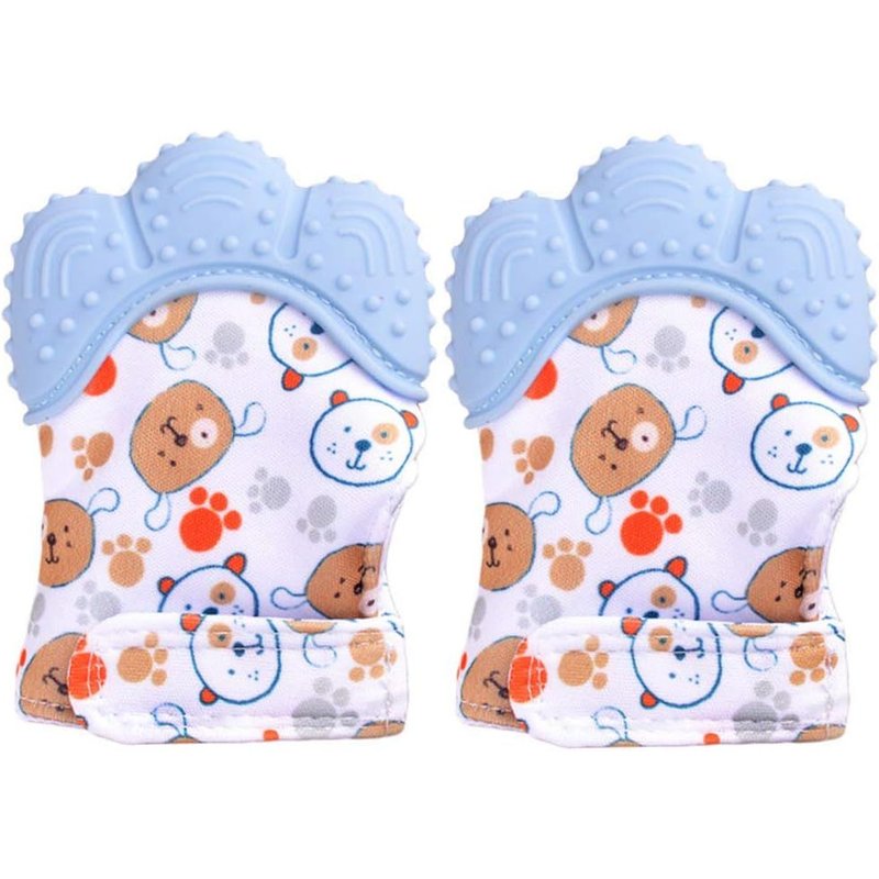 Lot de 2 (bleu) mitaines de dentition pour bébé lavable et durable Gant de dentition pour bébé anti-rayures Gants de protection