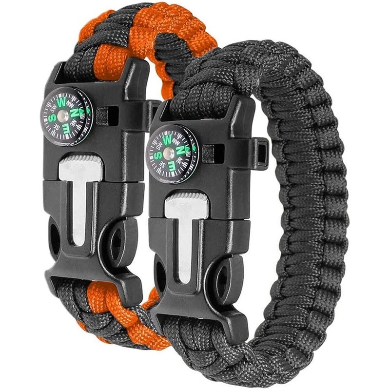 Lot De 2 Bracelets De Survie Avec Boussole, Sifflet Et Corde De Parachute