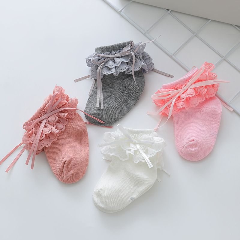 4 Paires Chaussettes De Baptême En Dentelle À Volants En Coton Pour Bébé Fille De Princesse
