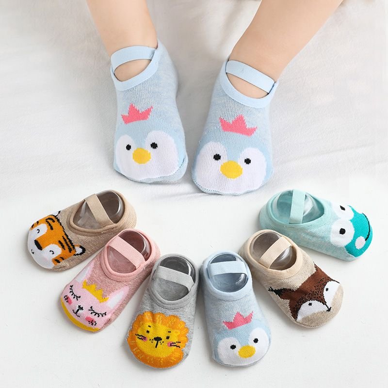 6 Chaussettes Basses En Coton Non-Glissement Extensible De Cheville, Avec Sangle Dessin Animé ( Animaux ) Pour Bébé Enfants - 6 Paires, Multicolor, Taille 12/36 Mois