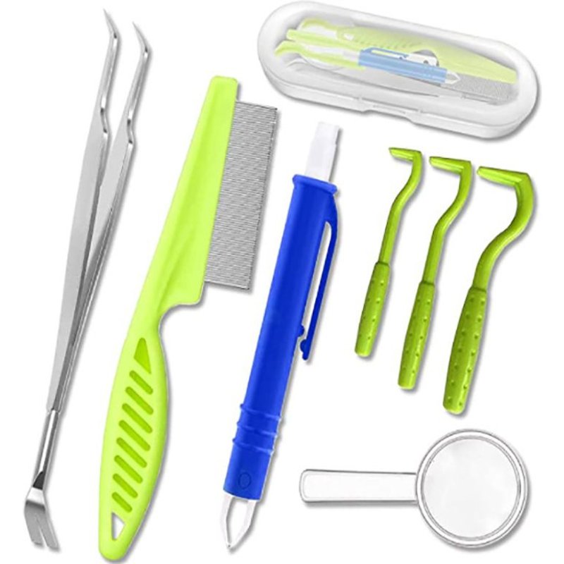 Kit D'élimination Des Tiques 7 Pièces, Stylo Anti-Puces, Clip Anti-Puces, Peigne À Tiques, Élimination Des Tiques, Stockage Des Outils De Tiques, Élimination Des Tiques Pour Chiens Et Chats