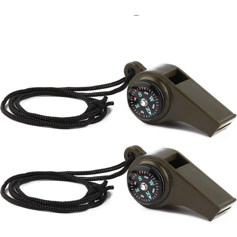 Lot De 2 Sifflets De Survie D'urgence, Sifflet 3 En 1 Avec Boussole Et Thermomètre, Fort Et Sûr Avec Cordon, Convient Pour La Randonnée En Plein Air, Le Camping, Le Bateau, La Chasse, La Pêche.