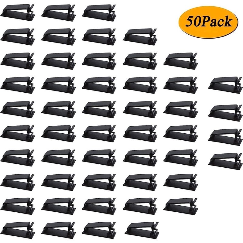 50 clips de gestion de câbles auto-adhésifs (noir), clip de câble pour organisateur de câbles, utilisé pour TV, PC, ordinateur portable, câble Ethernet, ordinateur de bureau, clip de câble pour bureau