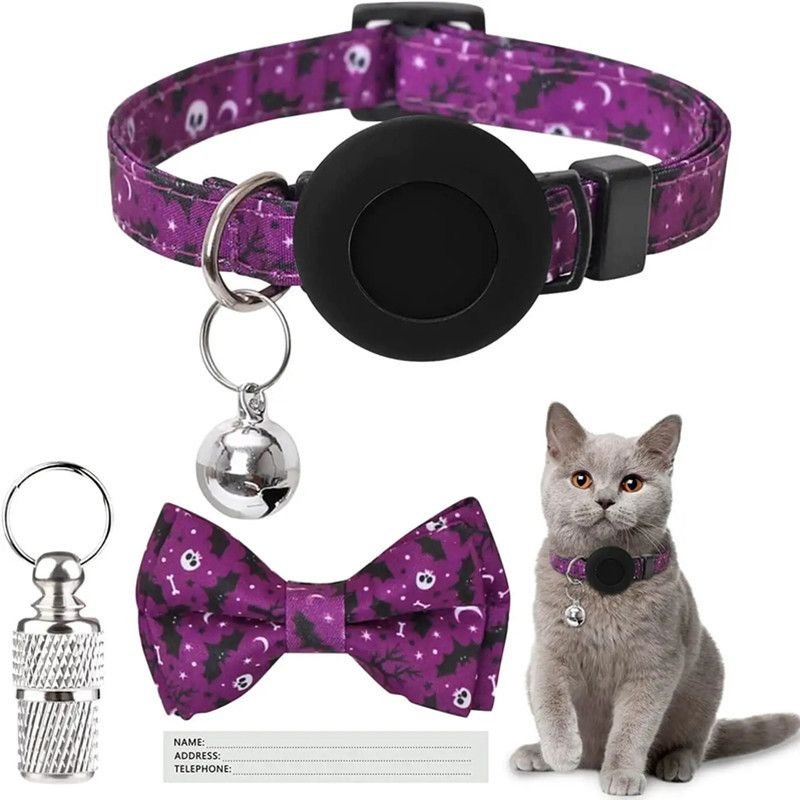 Collier Chat (S, Purple),Collier Pour Chat Avec Cloche Collier Chat Airtag Support Airtag Étanche Boucle De Sécurité,Collier Chat Anti Étranglement,Collier Chat Personnalisé