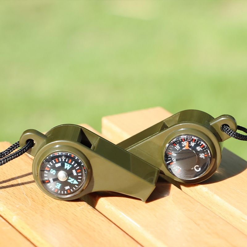 Lot De 4 Sifflets De Survie D'urgence 3 En 1 Avec Boussole Et Thermomètre, Sifflet De Sécurité Puissant Avec Cordon Pour La Randonnée, Le Camping, Le Bateau, La Chasse, La Pêche