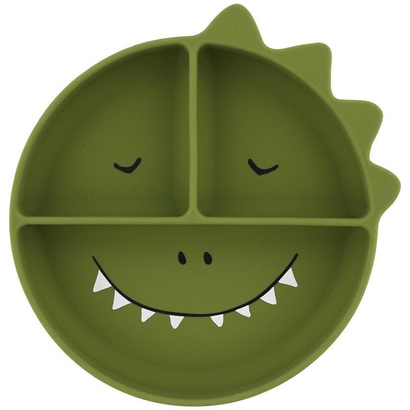 Assiette Silicone Avec Ventouse Et Compartiments Mr Dino - Vert