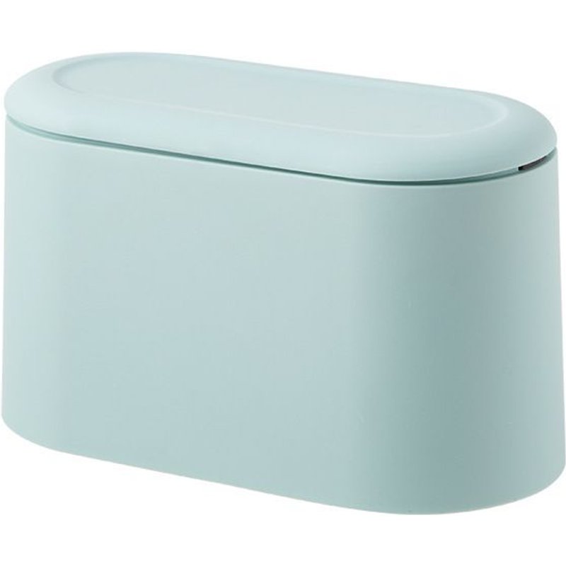 Bleu , Petite Poubelle de Table avec Couvercle à Bouton-Poussoir Poubelle de Bureau Blanche Mini Poubelle de Table Plastique Poubelle de Table Cuisine Portable pour Coiffeuse, Chambre, Comptoir