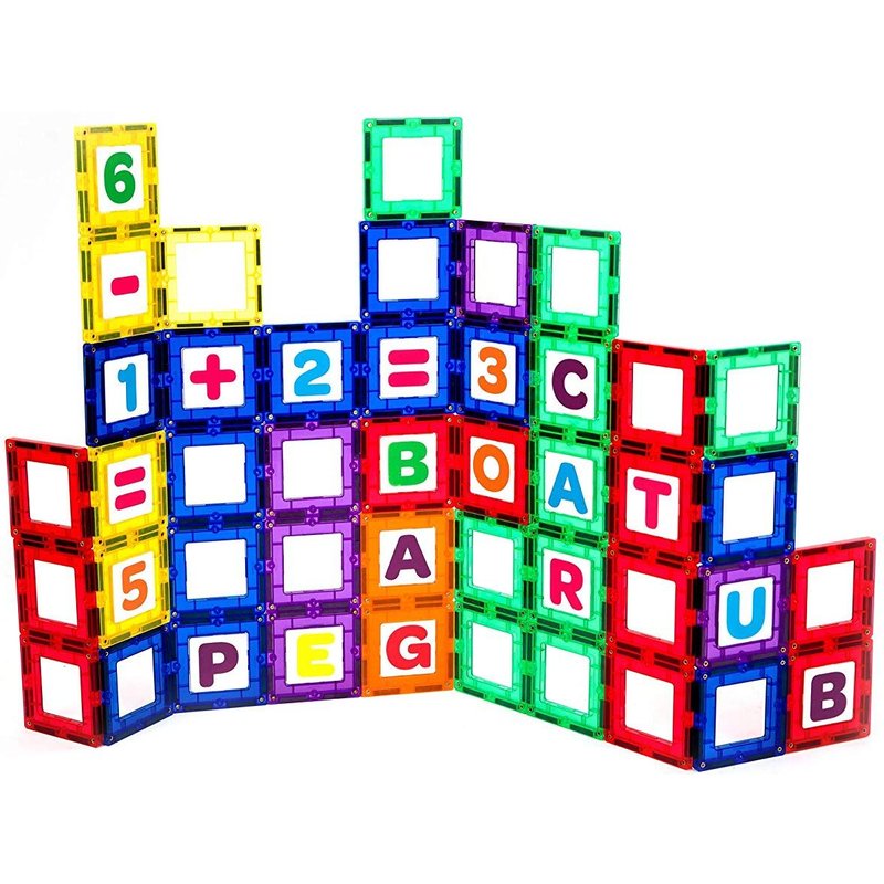 Playmags 80 Pi Ces Magnétiques Tiles Set Pédagogique Clickins Kit Comprend 40 Magnétique De Windows Et 40 Lettres Et Chiffres - Et Stimuler La Créativité Pour Le Développement Du Cerveau