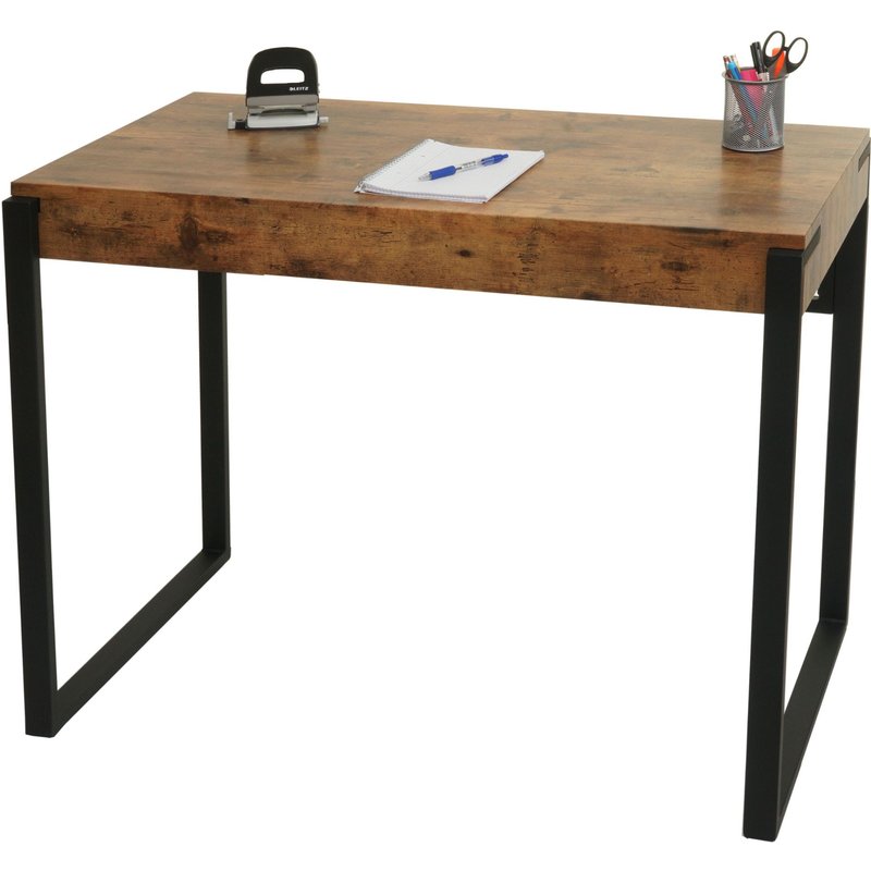 Bureau Hwc-L53, Table D'ordinateur, Table De Travail, Métal 100x54cm Chêne Sauvage Foncé