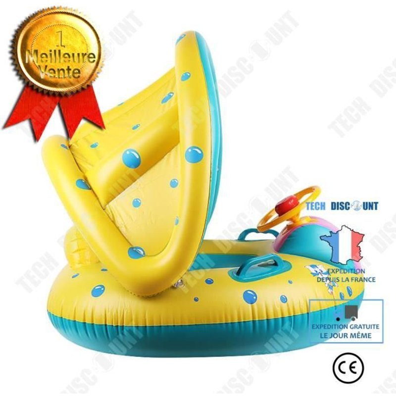 Td® Anneau De Natation Pour Enfants Anneau Flottant Anneau De Siège Gonflable Avec Corne Crème Solaire Auvent Jouet Aquatique Yacht