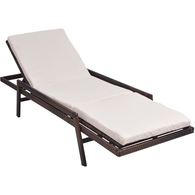 Transat Chaise Longue Bain De Soleil Lit De Jardin Terrasse Meuble D'extérieur Avec Coussin Résine Tressée Marron Helloshop26 02_0012517
