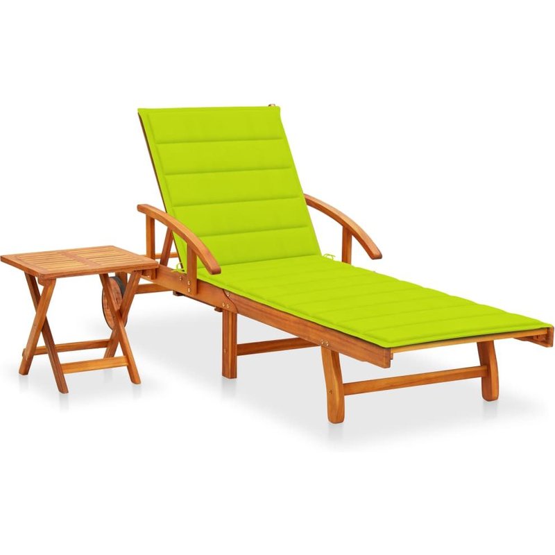 Transat Chaise Longue Bain De Soleil Lit De Jardin Terrasse Meuble D'extérieur Avec Table Et Coussin Bois D'acacia Helloshop26 02_0012633