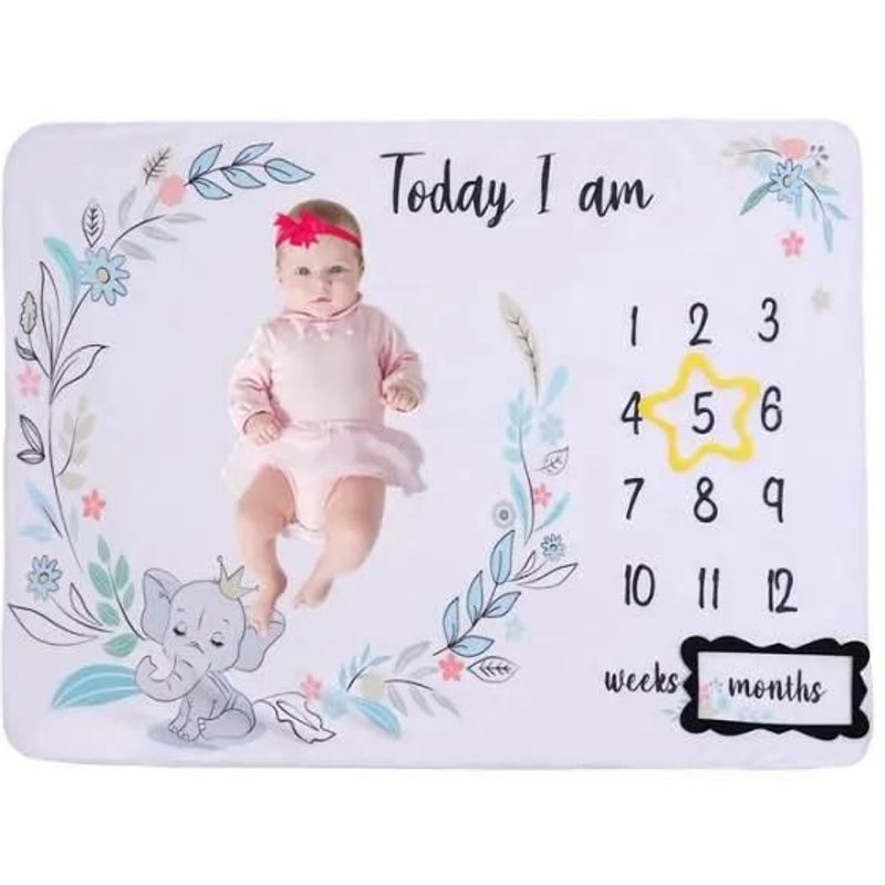 Couverture Tape Mensuelle Pour Bébé, Unisexe-Couverture De Fond De Photographie De Bébé,Suivez La Croissance Du Bébé(LÉléphant)
