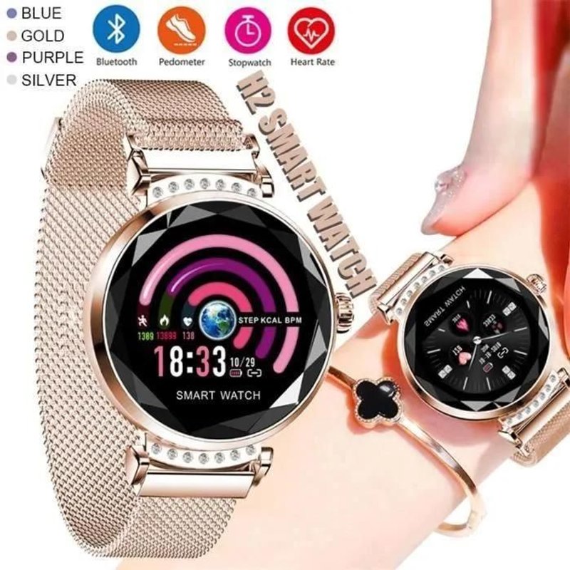H2 Femmes Montre Connecté Moniteur De Fréquence Cardiaque Tracker De Fitness Tanche Pour Android Et Ios - Rose Or