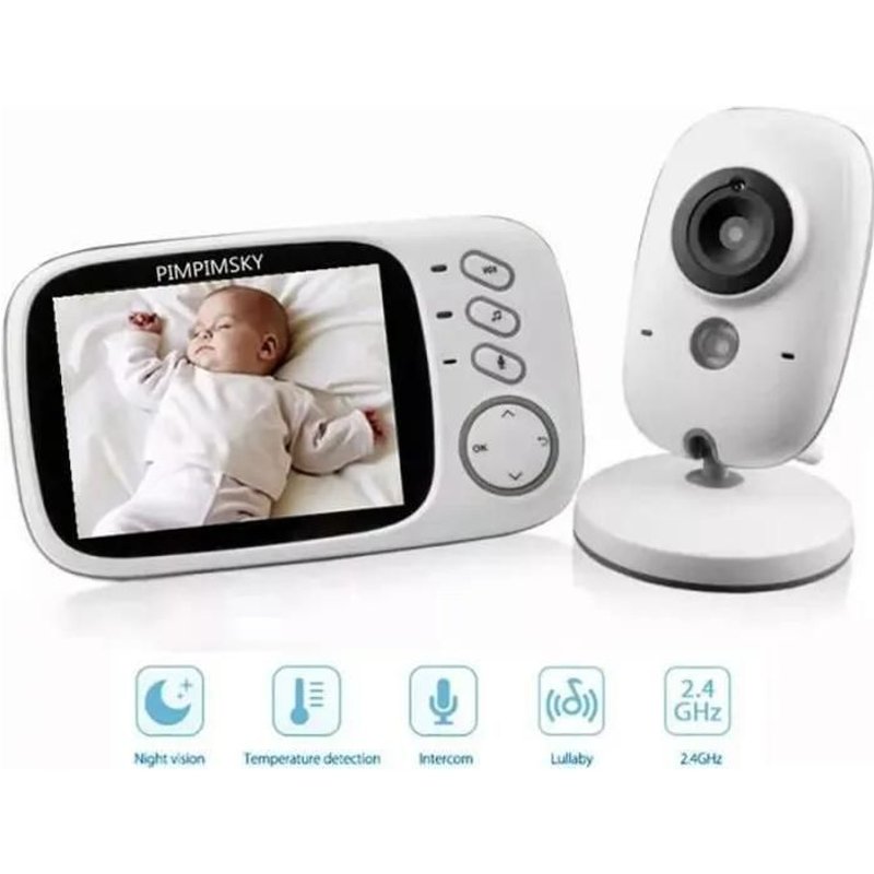Pimpimsky Babyphone Caméra 3.2 Bébé Moniteur Sans Fil Vidéo Lcd Couleur , 2.4ghz Communication Bidirectionnelle Vision Nocturne