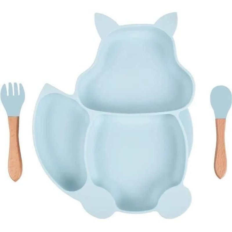 Assiette Ventouse Pour Bébé Haopyou - Silicone Et Bois - Blanc - A Partir De 6 Mois