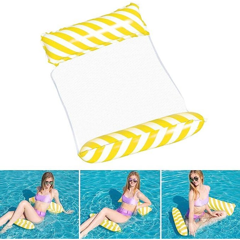 Jaune , Hamac Flottant Gonflable Lit Flottant Polyvalent Hamac De Natation 4 En 1 (Selle, Chaise Longue, Dériveur, Hamac), Buse Anti-Fuite, Plage De Scellement Solide Et Tapis De Piscine