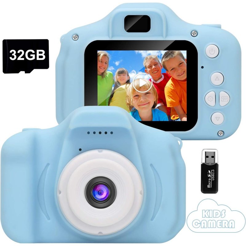 Appareil Photo pour Enfants, Mini Appareil Photo Numérique Rechargeable Antichoc Caméscope Photo Vidéo pour Filles Garçons 3-10 Ans, Vidéo HD 1080P pour Jeu en Plein Air (Carte 32G Incluse)