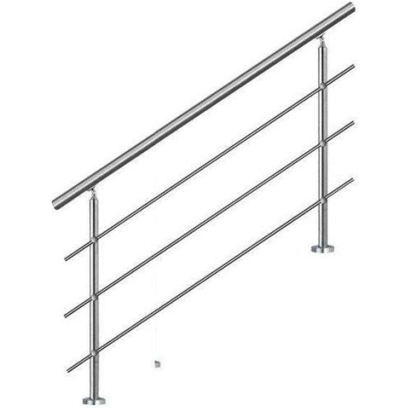 Bc-elec - AHM1203 Main courante d'escalier 120cm, balcon, balustrade, garde-corps en inox avec 3 barres transversales, install. à plat ou inclinée