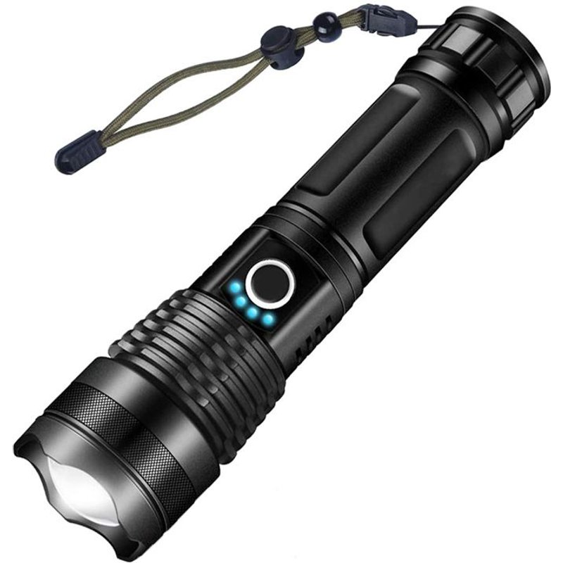 Lampe Torche LED Ultra Puissante,USB rechargeable,5 Modes Torche Lampe de Poche Intensité Ajustable Zoomable étanche
