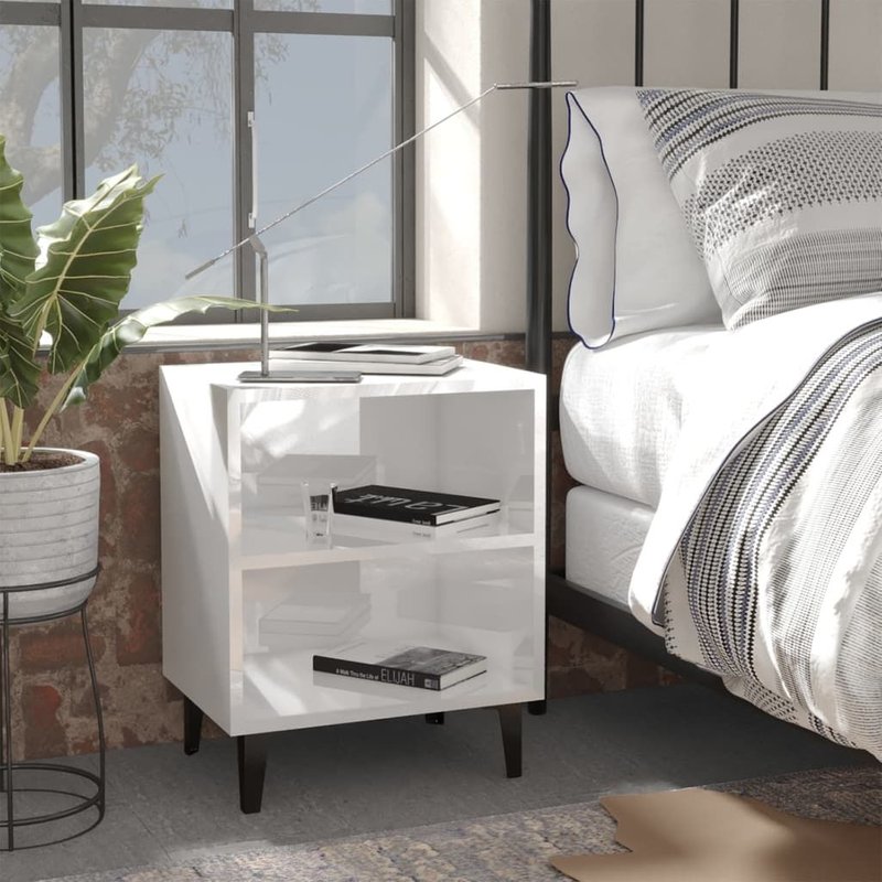Vidaxl Tables De Chevet Pieds En Métal 2 Pcs Blanc Brillant 40x30x50cm