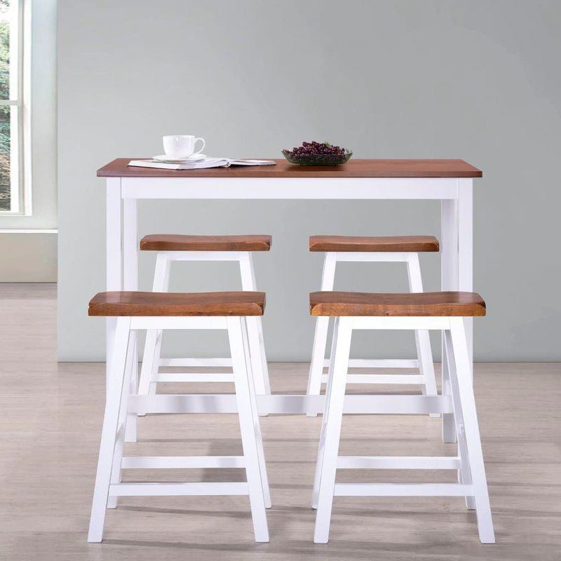 Vidaxl Table Et Tabouret De Bar 5 Pcs Bois Massif