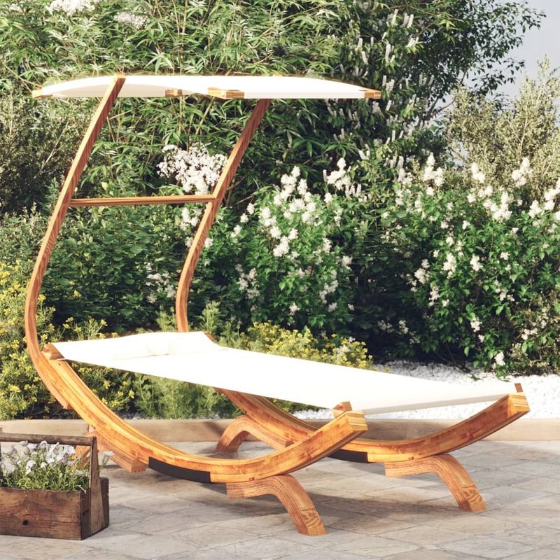 Vidaxl Lit Repos Avec Auvent 100x190x134 Cm Bois Courbé Massif Crème