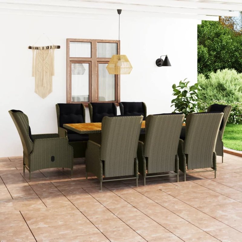 Vidaxl Mobilier À Dîner Jardin 9 Pcs Et Coussins Résine Tressée Marron