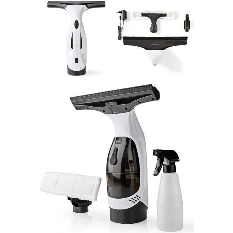 Nettoyeur à Vitre Rechargeable 20W 3 en 1: Pulvérise, Aspire, Nettoie avec Bonnette Microfibre lavable