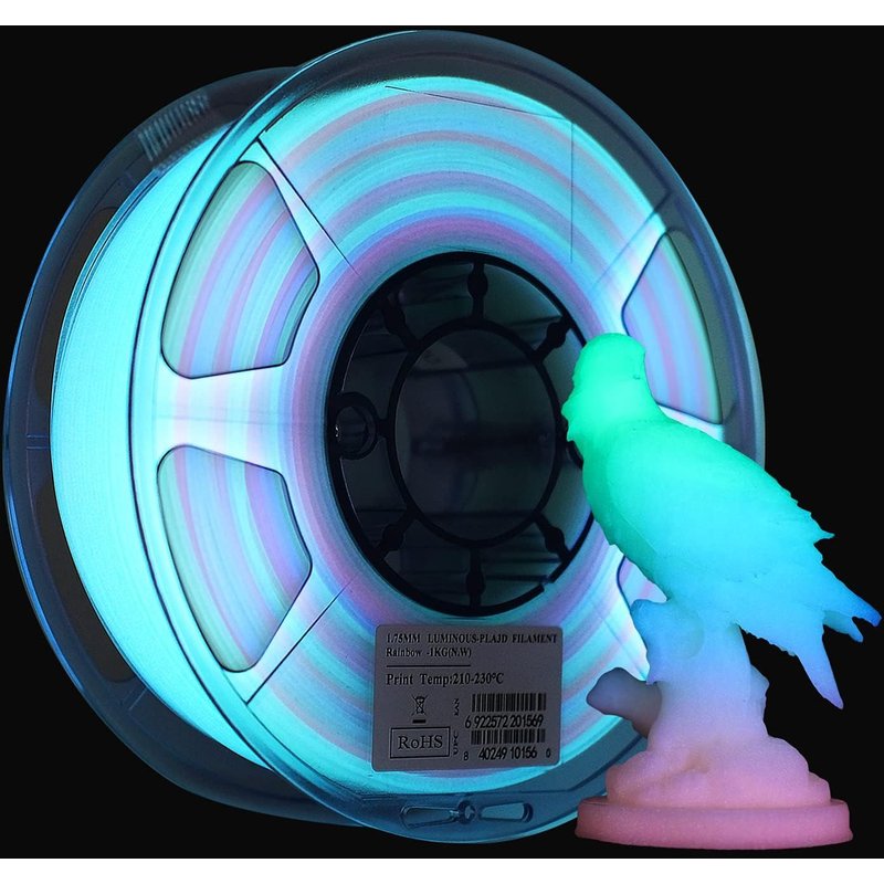 PLA Glow in the Dark Arc-en-ciel Filament 1.75mm, Imprimante 3D Filament PLA Fluorescent, 1KG Bobine Phosphorescence Filament pour Imprimante 3D, Arc-en-ciel Multicolore Lumineux