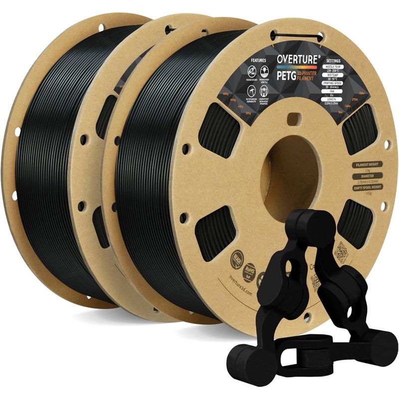 PETG Filament 1.75mm, Bobine de 2kg(4,4lbs), Précision dimensionnelle +/- 0,02 mm (Noir+Noir)