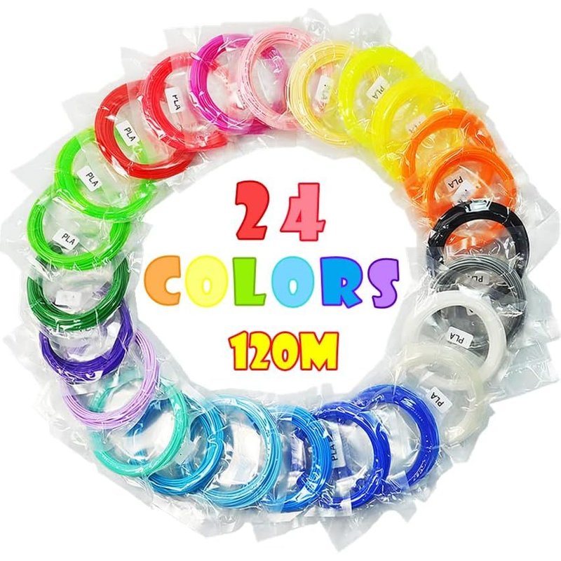 Filament PLA 1,75 mm, 24 Couleurs, 5 Mètres par Couleur, 120 Mètres au Total, pour Stylo 3d, Crayon 3d, Matériaux d'Impression 3D, Écologiques et Sains