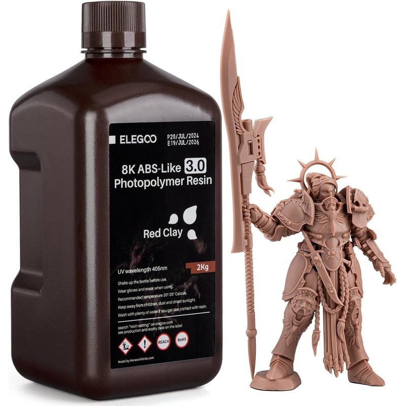 Résine 8K ABS Like 3.0, Rouge Brunâtre 2000g, Résine d'Imprimante 3D Photopolymérisation UV 405 nm pour Impression 3D LCD/DLP, avec Résistance et Ténacité Améliorées, Haute Précision