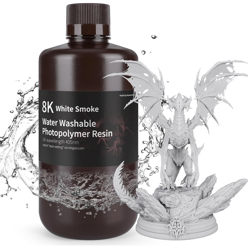 Résine Lavable à l'eau pour Imprimante 3D LCD 8K UV 405nm Résine Photopolymère, Fumée Blanche 1000G
