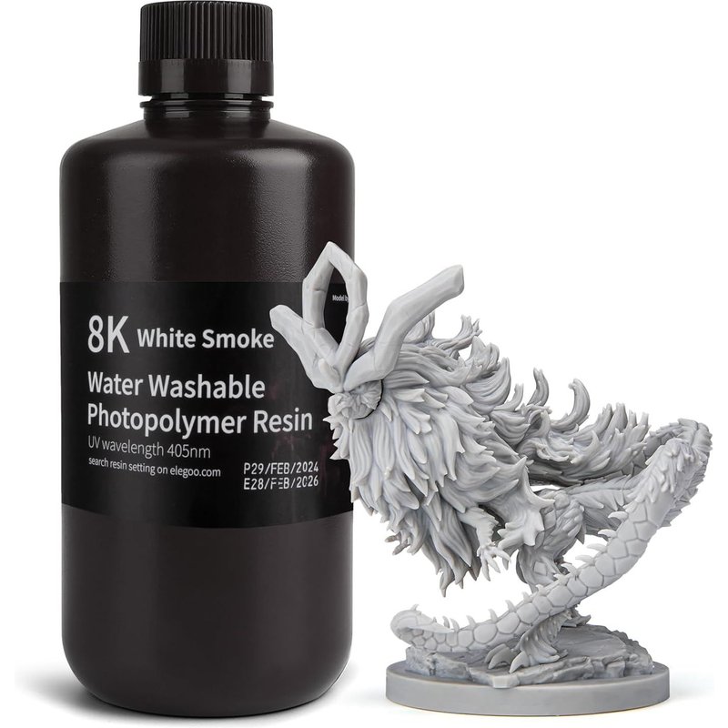 Résine 8K Lavable à l'eau d'Imprimante 3D LCD Résine à Photopolymérisation UV de 405 nm Résine Photopolymère Idéal pour Saturn 2 8K LCD Imprimante 3D Fumée Blanche 1000g
