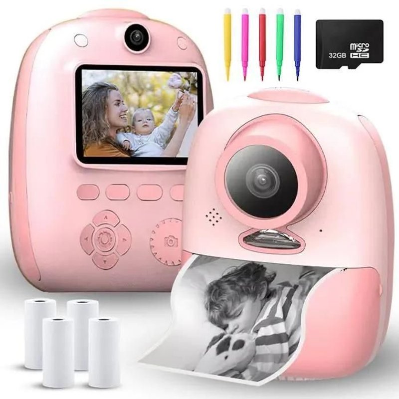 Appareil photo enfant D10 Polaroid appareil photo pour enfants Mini appareil photo numérique jouet cadeau pour enfants 1080P rose