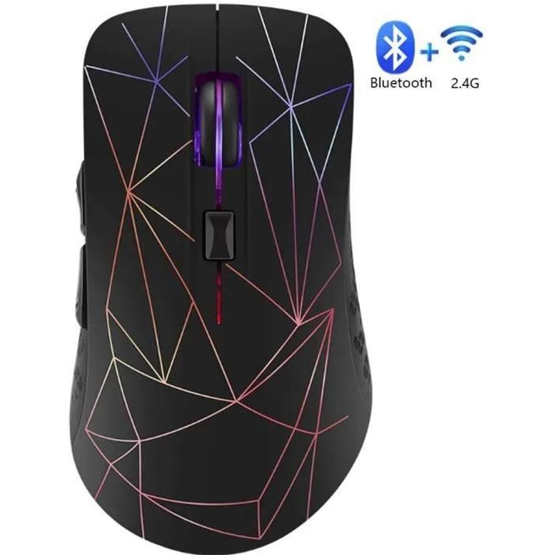 Souris Sans Fil, Souris Rechargeable, Lumière Silencieuse Bluetooth Double Mode 5.0 + 2.4G, 6 Boutons 1600 DPI