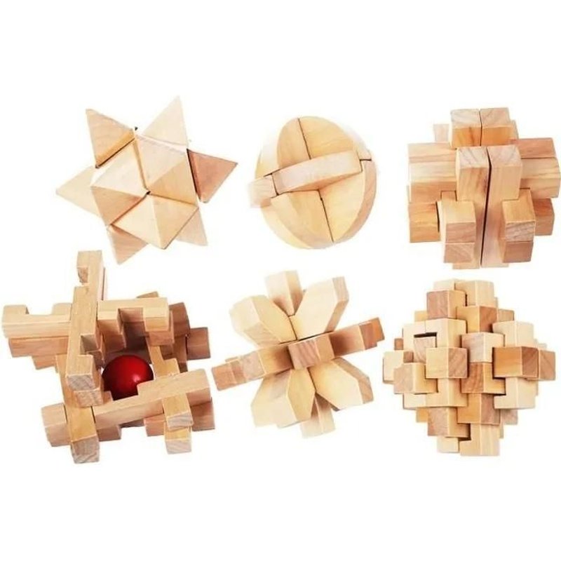 un ensemble de 6 casse-tetes en bois classique Cube Genius et casse-tete vieille Chine Kongming Luban Jigsaw serrure jouet educati
