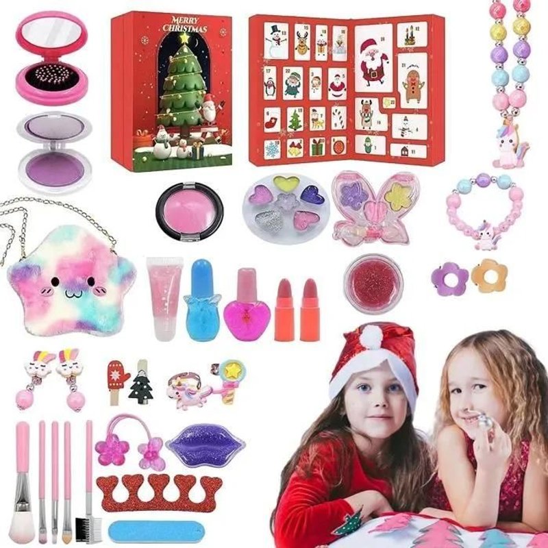 Faux Maquillage Enfant Jouet Filles, Malette Maquillage Jouet Ensemble De Maquillage Beauté Cadeau Fille,Calendrier De LAvent Noë