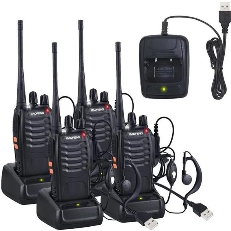 4 x Talkie Walkie Deux Voies Radio UHF 400-470MHz Walkie Talkie Avec Ecouteurs Originaux Transmetteur Portatif FM 16 Chaînes - Noi