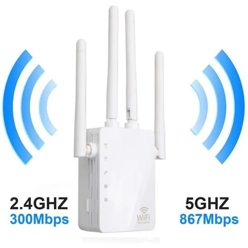 MOONMINI Répéteur Wifi 1200 Mbps Double Bande à travers le mur répéteur 4 antenne WiFi Range Extender