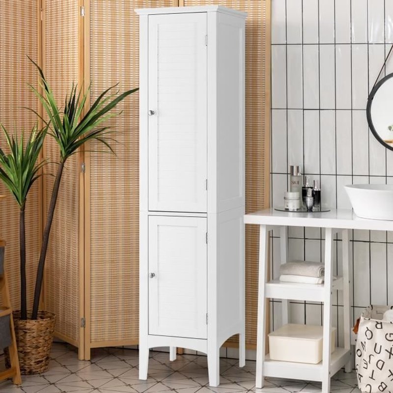 Costway Meuble Colonne De Salle De Bain Avec 2 Portes Et Rangement À 5 Niveaux, Pour Salle De Bain, Salon, 37 X 37 X 160 Cm, Blanc