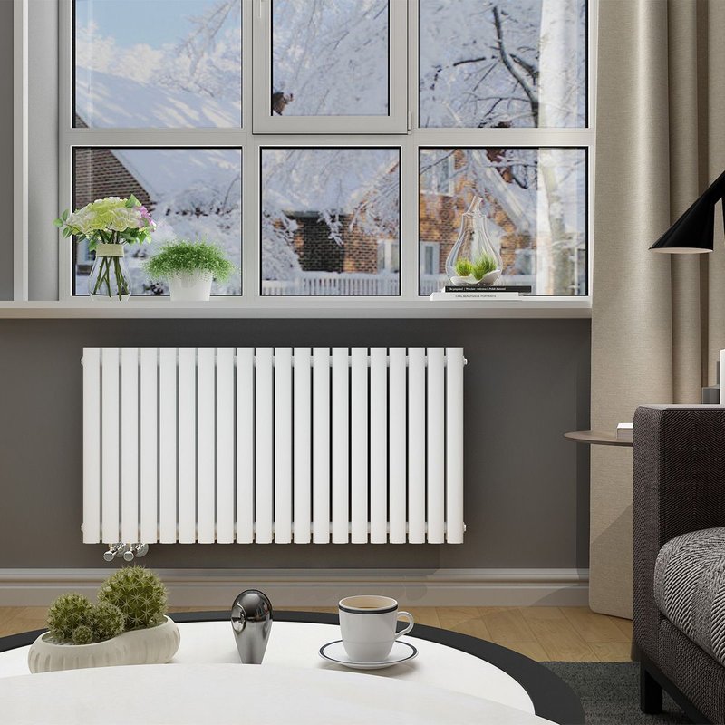 Radiateur Eau Chaude Acier SIRHONA 600x1,186x79 mm - Double Tube Ovale - Horizontal - Blanc