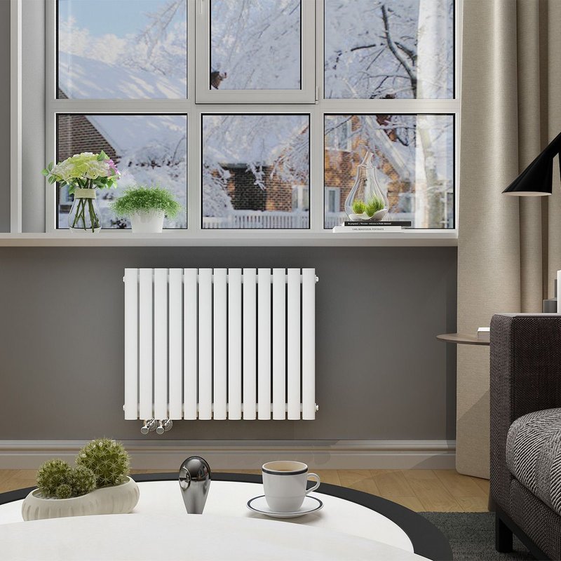 Radiateur Eau Chaude Acier SIRHONA 600x770x79 mm - Double Tube Ovale - Horizontal - Blanc