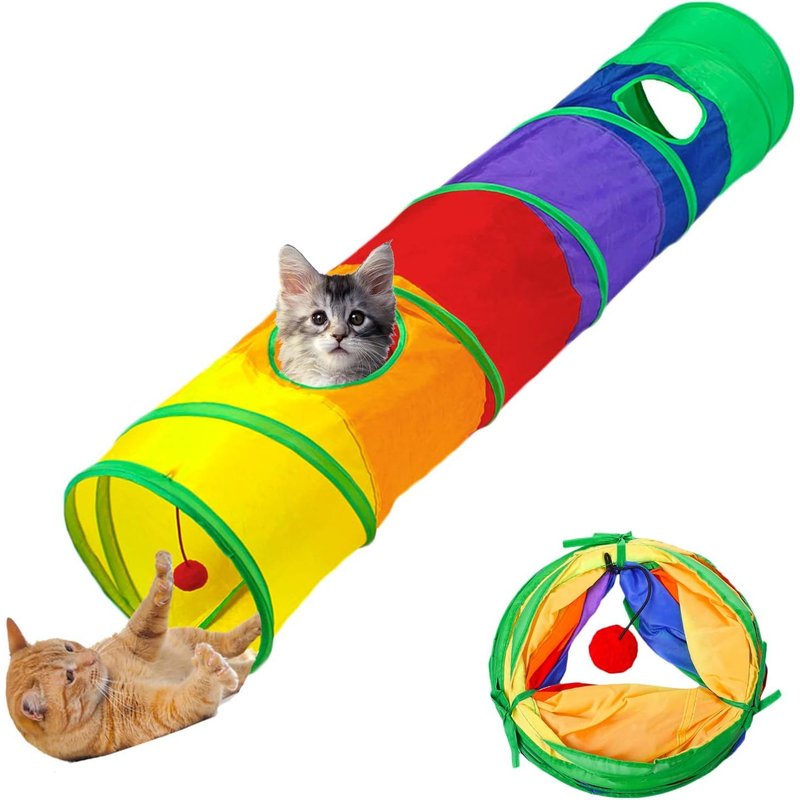 Cat Toys Cat Tunnel And Cat Cube Pop Up Collapsible Kitten Indoor Outdoor Toys-Collapsible 2 Way Cat Tube- For Cat, Puppy, Kitty, Kitten, Rabbit