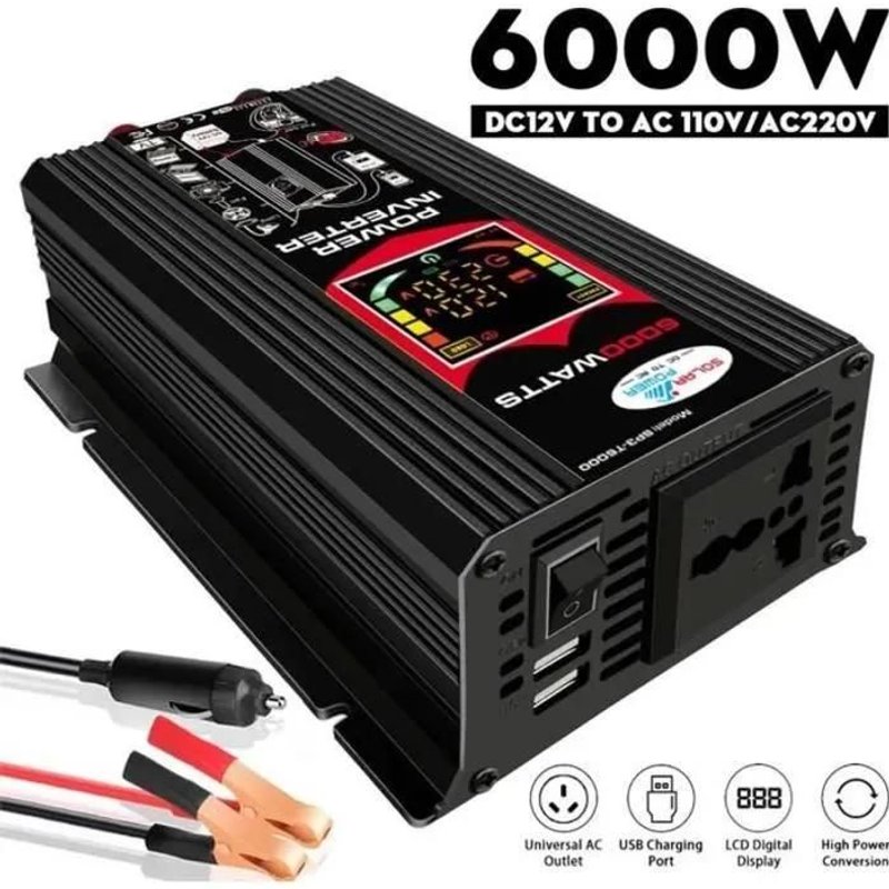 Convertisseur 12V Ă 220V Onduleur 6000W LCD 2 USB Noir