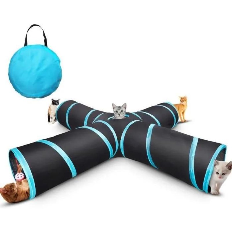 Jouet Pour Chat, Tunnel Pour Chat Avec 4 Canaux Pliables, Myguru Chat Tunnel , Chat Accessoire Tunnel Pliable Avec 2 Boules,Avec S