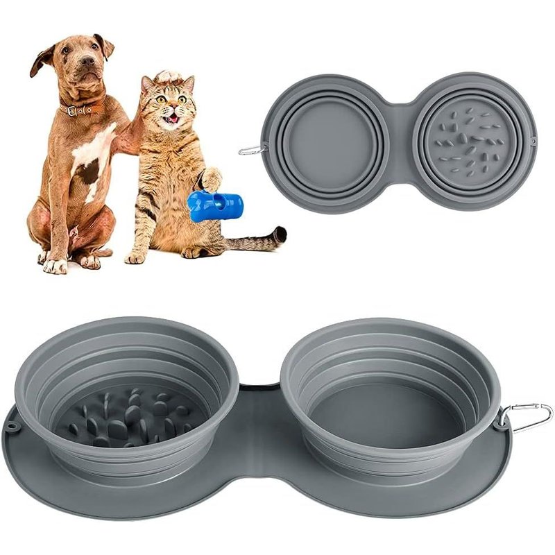 Gamelles Pliables Pour Chien, Gamelle De Voyage Portable Pour Nourriture Pour Chat, Coupe Pliable Et Extensible Avec Tapis En Silicone Antidérapant, Et Mousqueton Pour Le Voyage.